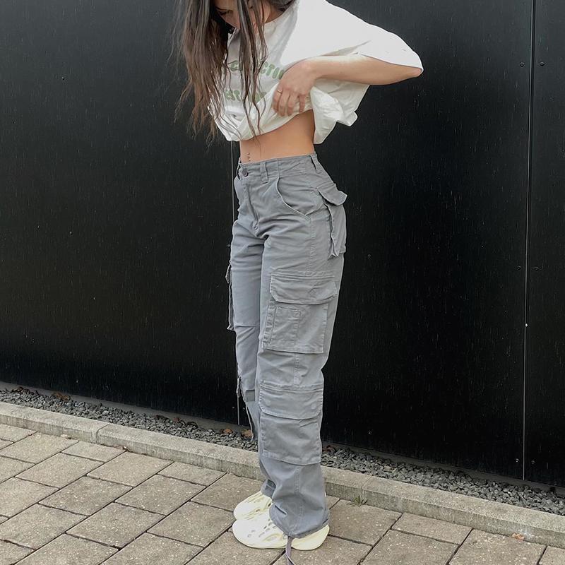 Molly Show Vintage Cargo Broek Baggy Jeans Damesmode Jaren '90 Streetwear Zakken Wijde Pijpen Hoge Taille Rechte Y2k Denim Broek Overalls L zwart