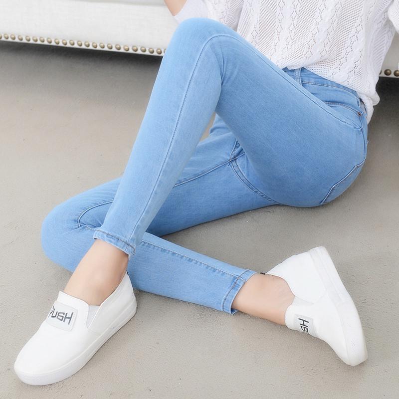 Molly Show Lente vrouwelijke hoge taille jeans slanke stretch lange broek casual potloodbroek 26 zwart