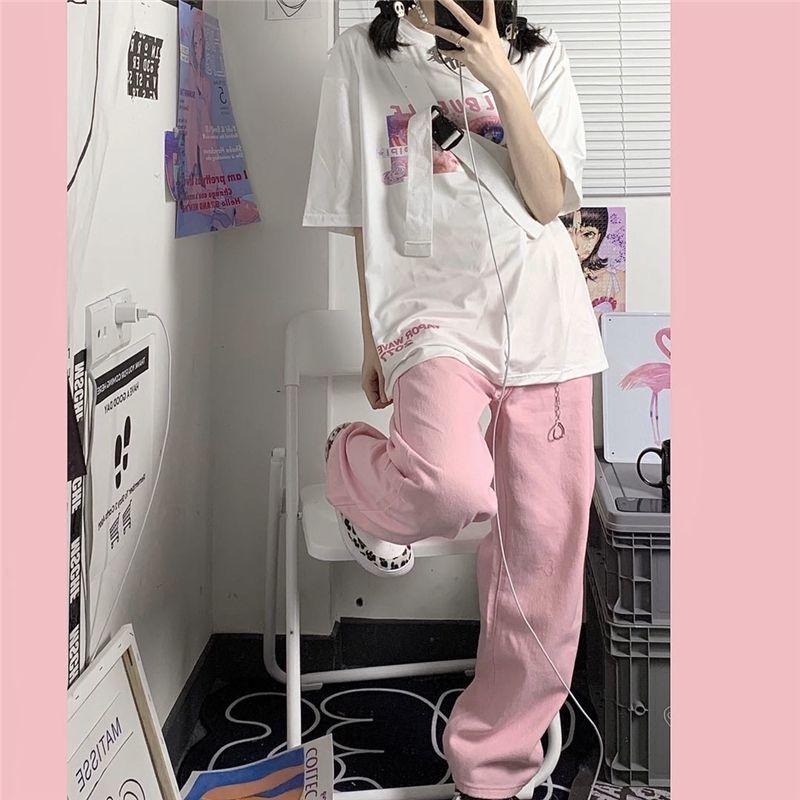 Fantastic wardrobe Y2K Baggy Roze Jeans Vrouwen Kawaii Koreaanse Mode Oversized Low Rise Wijde Pijp Denim Broek Streetwear Losse Broek Alt S roze