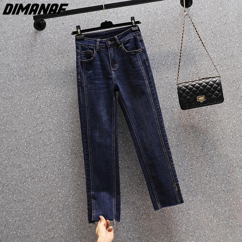 Dimanaf 2023 Plus Size Zomer Jeans Lange Broek Vrouwen Elastische Losse Casual Vrouwelijke Basic Rechte Volledige Lengte Broek Wijde Pijpen Broek Blauw Hoge Taille 3XL blauw