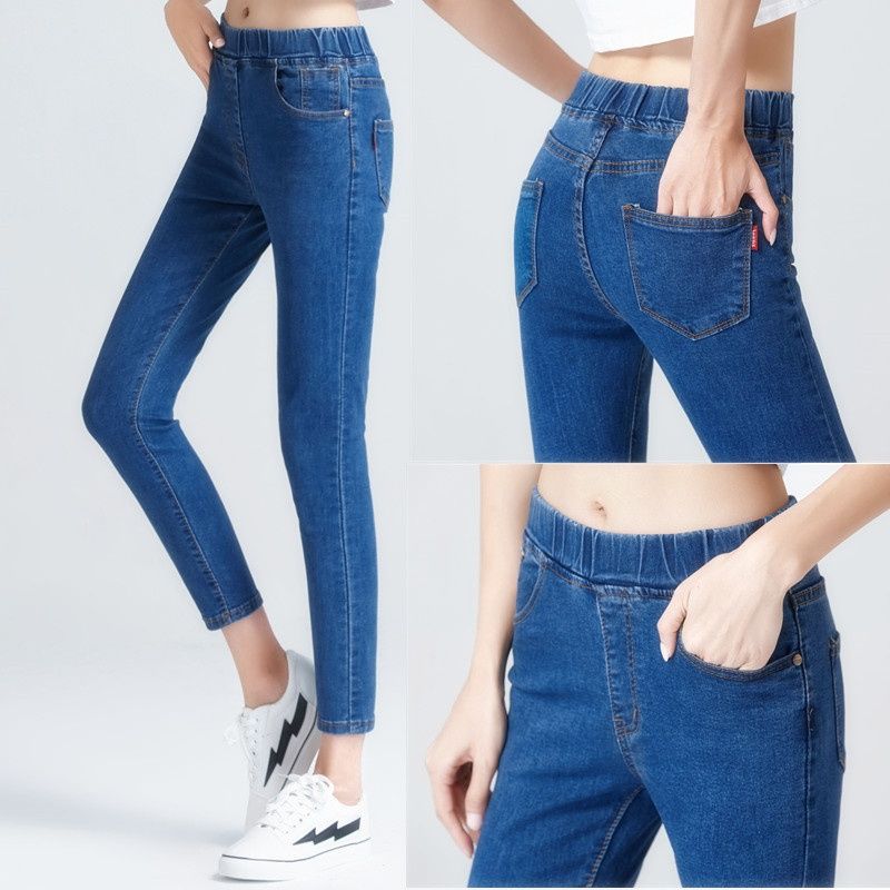 Fantastic wardrobe Dames elastische skinny jeans met hoge taille Dames zwart blauwe zakjeans Slim fit stretchdenimbroek S marineblauwe kleur