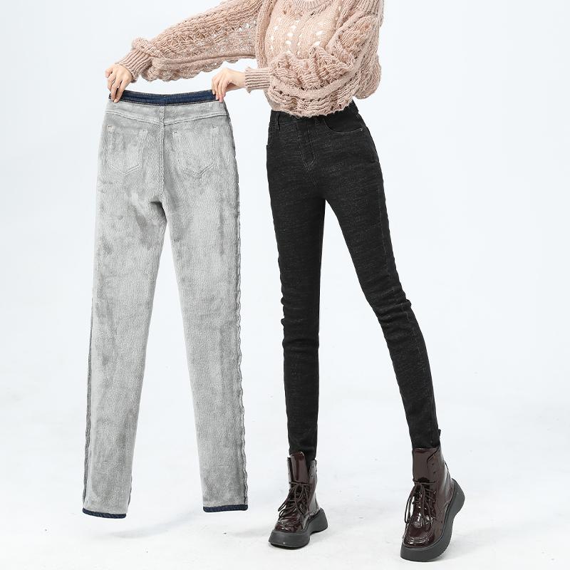 Omena Fluwelen warme winterverdikte jeans met hoge taille 25 zwart