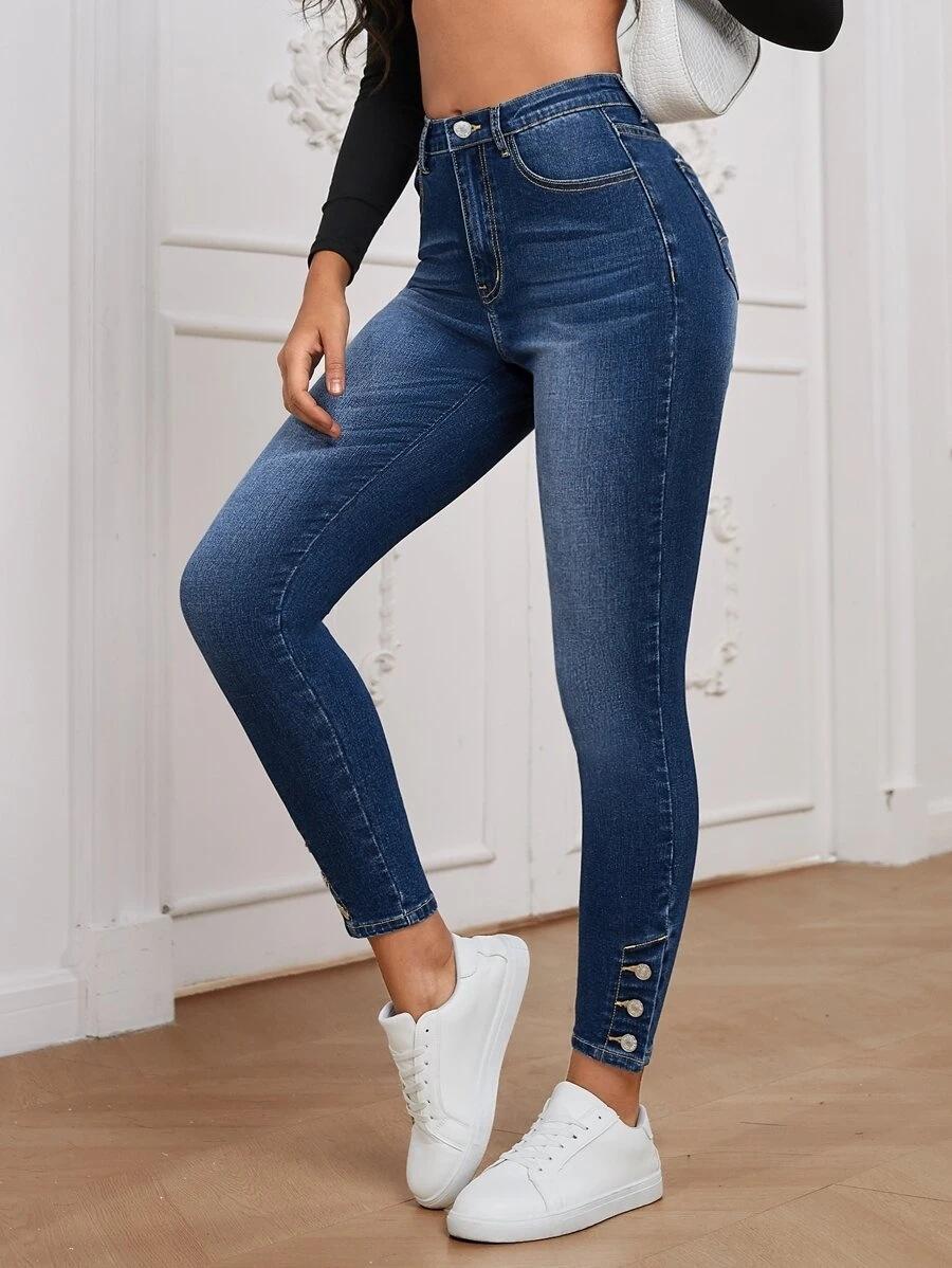 Omena 2023 Stretch skinny potloodjeans voor dames S blauw