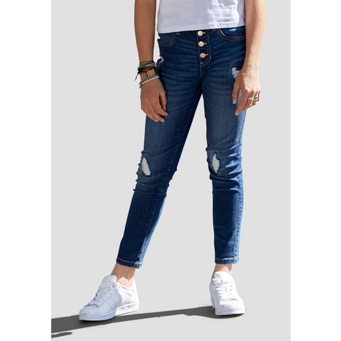 Arizona Stretch jeans , Hight-Waist Jeans voor meisjes wijde pasvorm, met ingenaaide en opgezette zakken