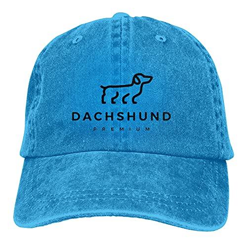 91460000MAC14ECE0X Teckel Weiner Hondenhoed Heren Dames Verstelbare Trucker Mode Gewassen Denim Caps voor Buiten Zwart One Size