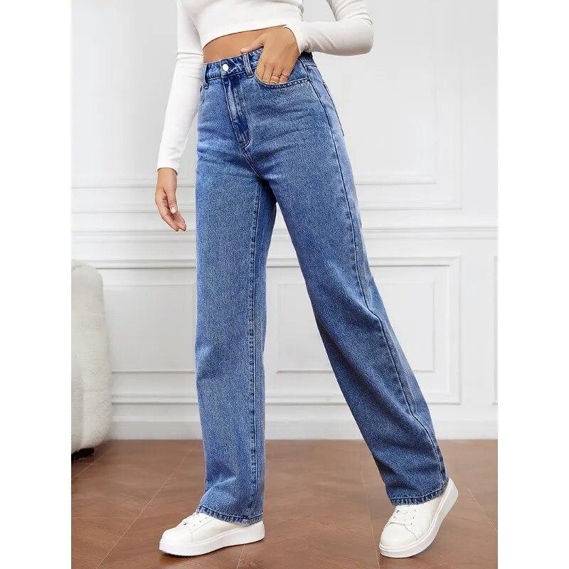 Best do it Herfst Office Lady Jeans Casual Mode Vrouwen Rechte Broek Stretch Broek Streetwear Losse Hoge Taille Denim Jeans 29449 S blauw/diep