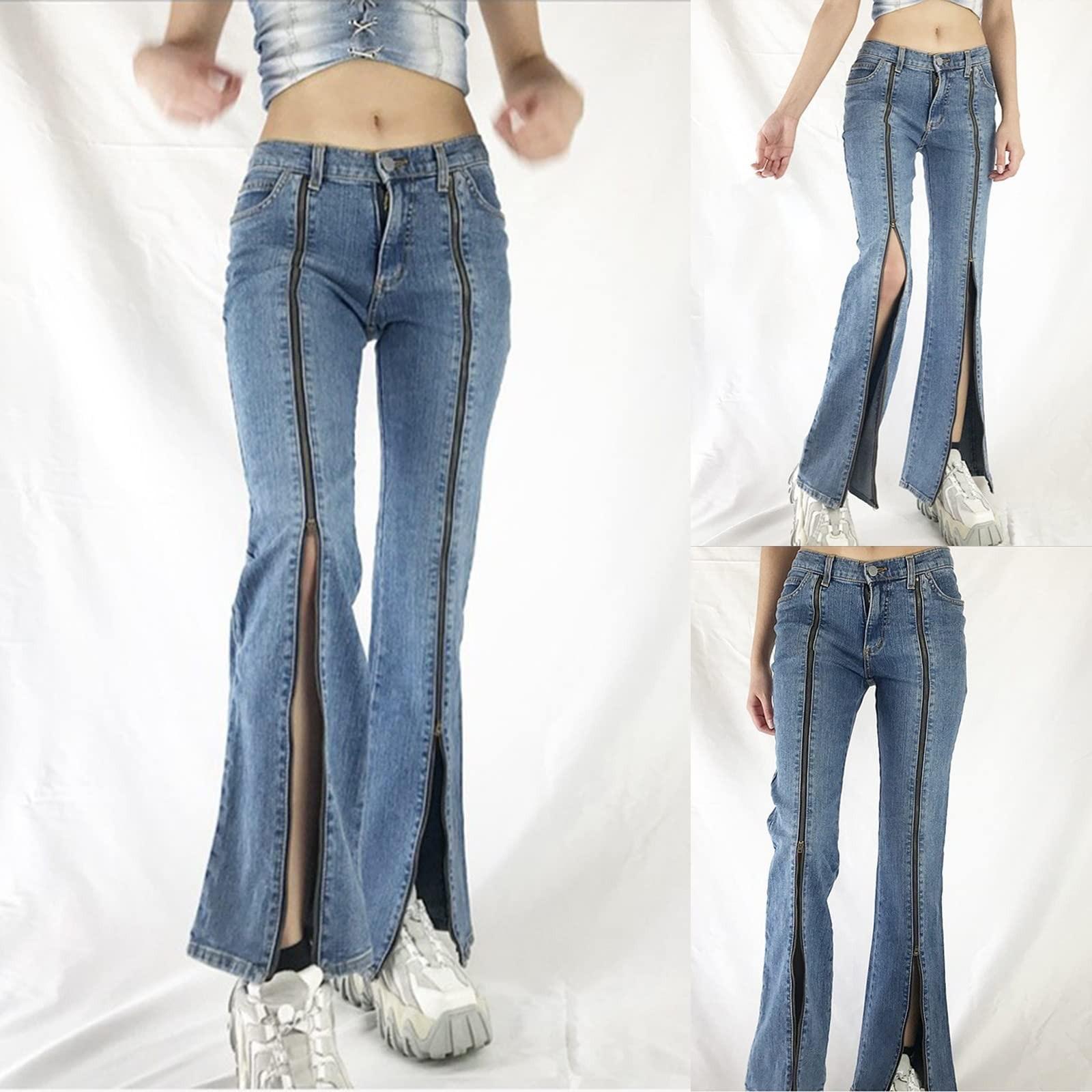 RJ37CE Dames Baggy Jeans Hoge taille rechte broek Vintage denim broek met wijde pijpen Streetwear L hemelsblauwe kleur