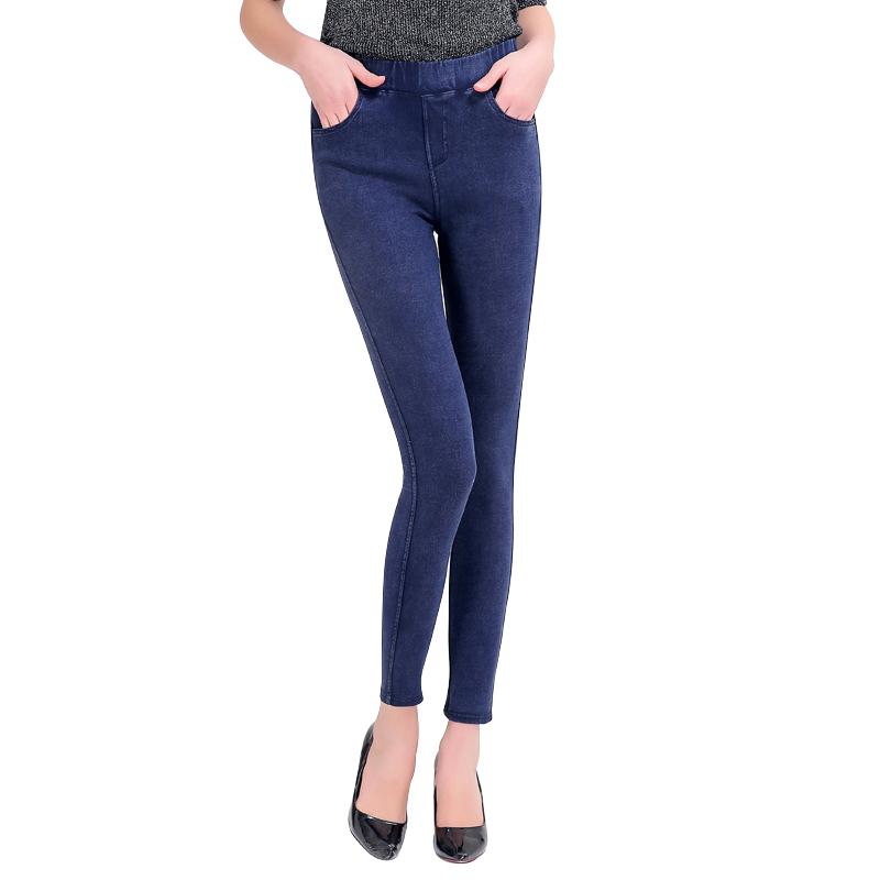 MR75XL Plus Size M-6XL Dames Pocket Pencil Broek Knoop Imitatie Denim Broek Slanke Panty Broek 4XL zwart