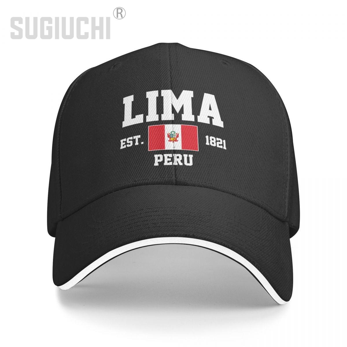 91530103MABXANBX49 Baseball Cap Peru EST.1821 Lima Capital Unisex WoUnisex Unisex Hip Hop Sandwich Caps Snapback Golf Hoed Vissen One Size