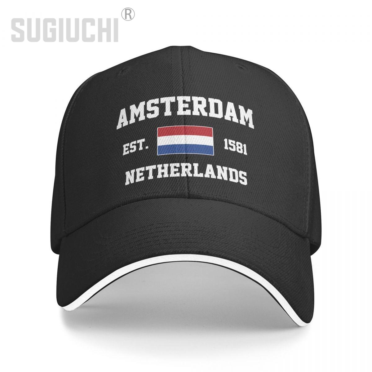 91530103MABXANBX49 Baseball Cap Nederland EST.1581 Amsterdam Capital Unisex WoUnisex Unisex Hip Hop Sandwich Caps Snapback Golf Hoed Vissen One Size