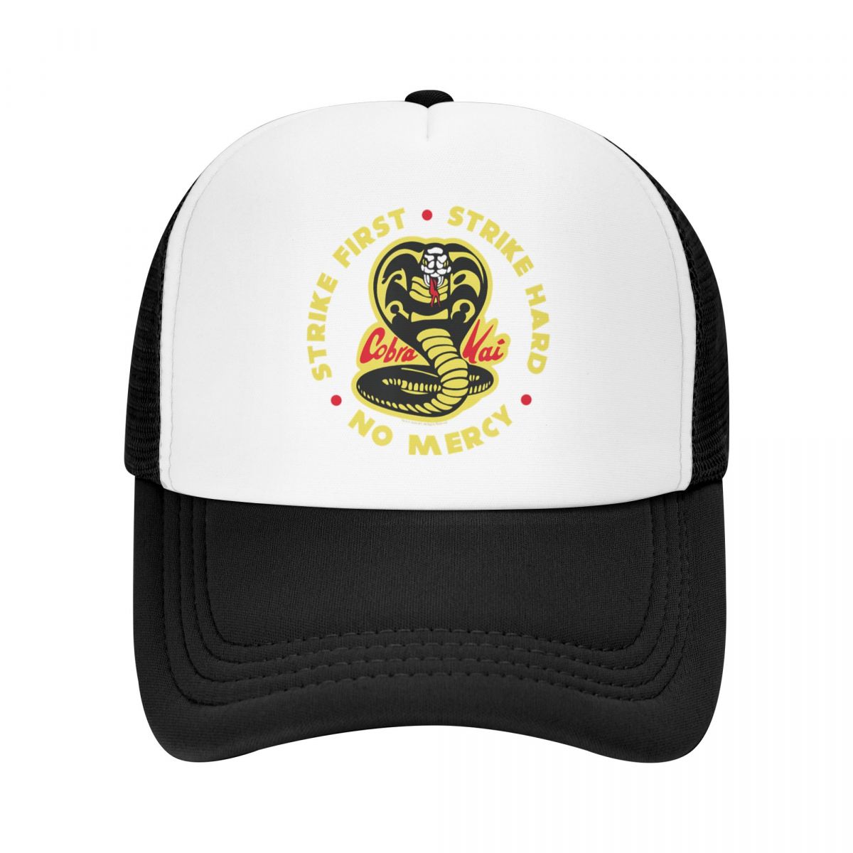 91530102MAC1PG27XM Punk Unisex Cobra Kai Strike Eerste Cobra Logo Trucker Hoed Volwassen De Karate Kid Verstelbare Baseball Cap Hiphop Snapback Caps Trucker Hat