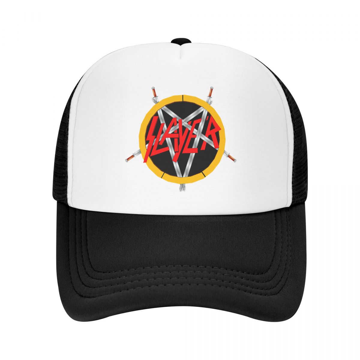 91530102MAC1PG27XM Aangepaste Heavy Metal Rock Slayers Logo Baseball Cap WoUnisex Unisex Ademende Trucker Hat Streetwear Snapback Caps Zonnehoeden Trucker Hat