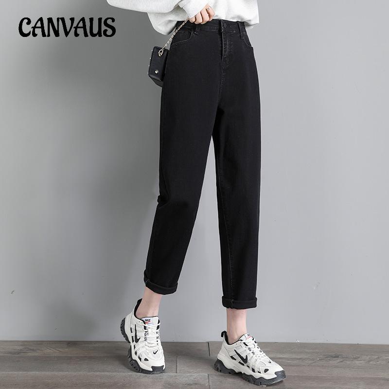 CANVAUS Lente en herfst Damesjeans met fleece Harlanbroek Losse spijkerbroek Elastische radijspopsbroek Lange broek Denim broek Negenkwart broek 25 wit