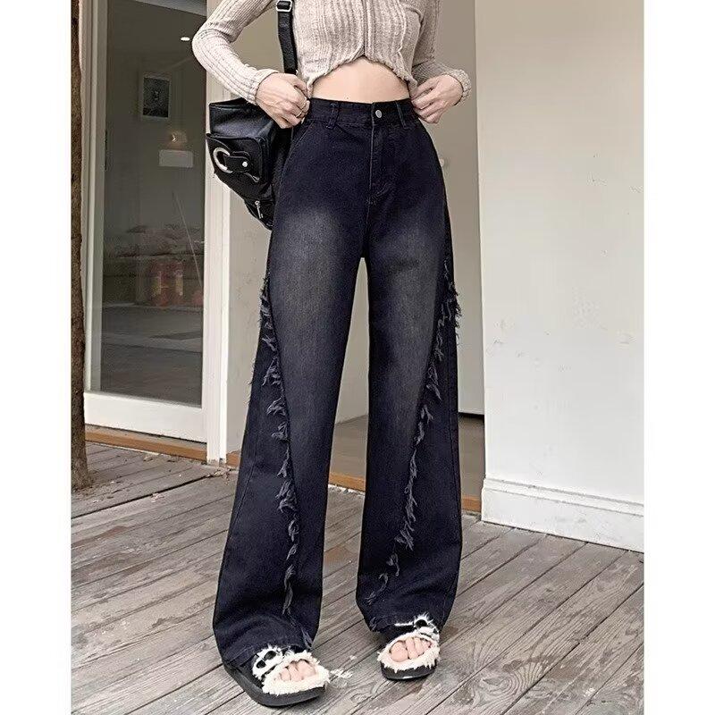 Fantastic wardrobe Dames Y2k jeans hoge taille wijde pijpen rechte broek vintage lente herfst high street casual denim broek S