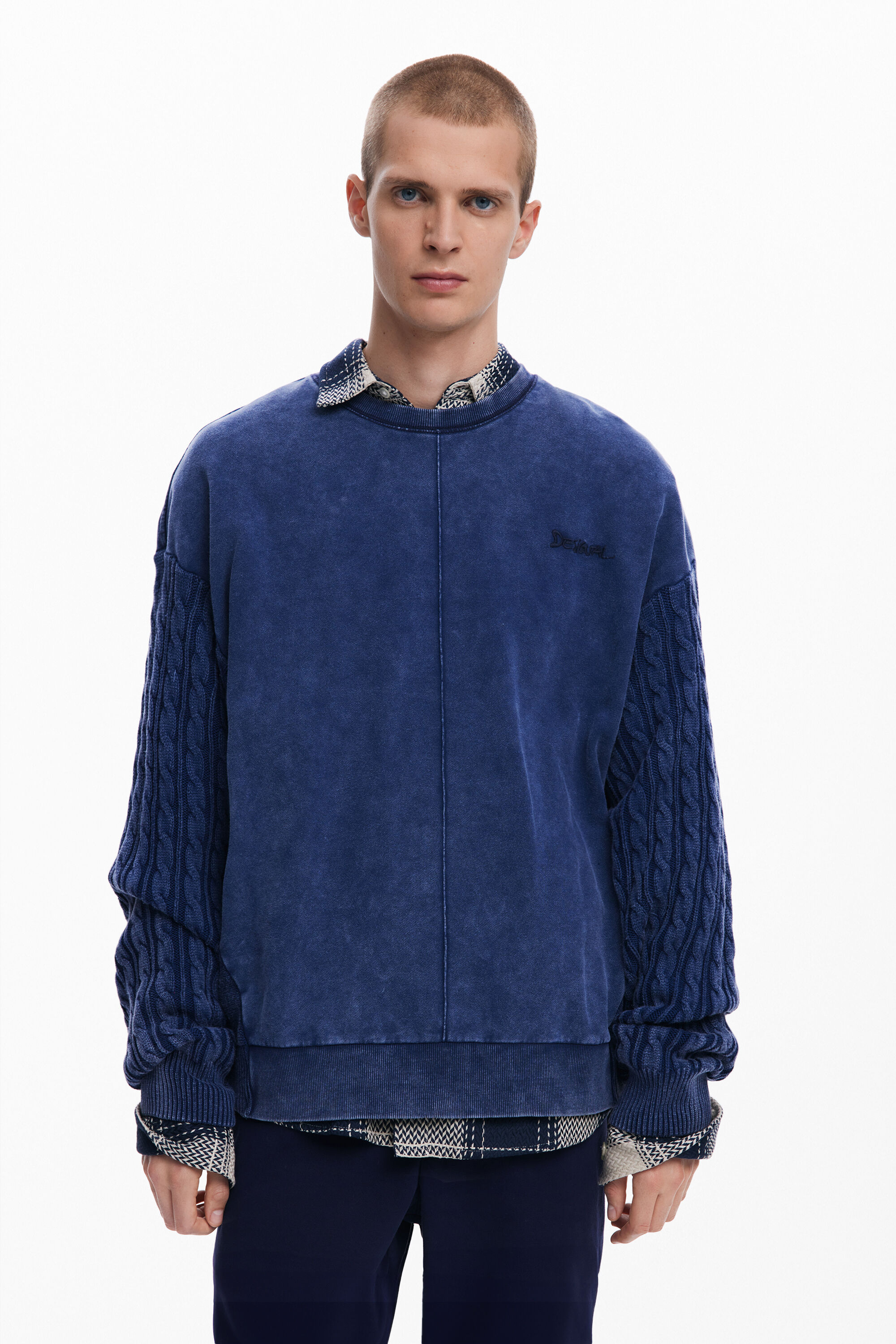 Desigual Sweater met gevlochten mouwen - BLUE