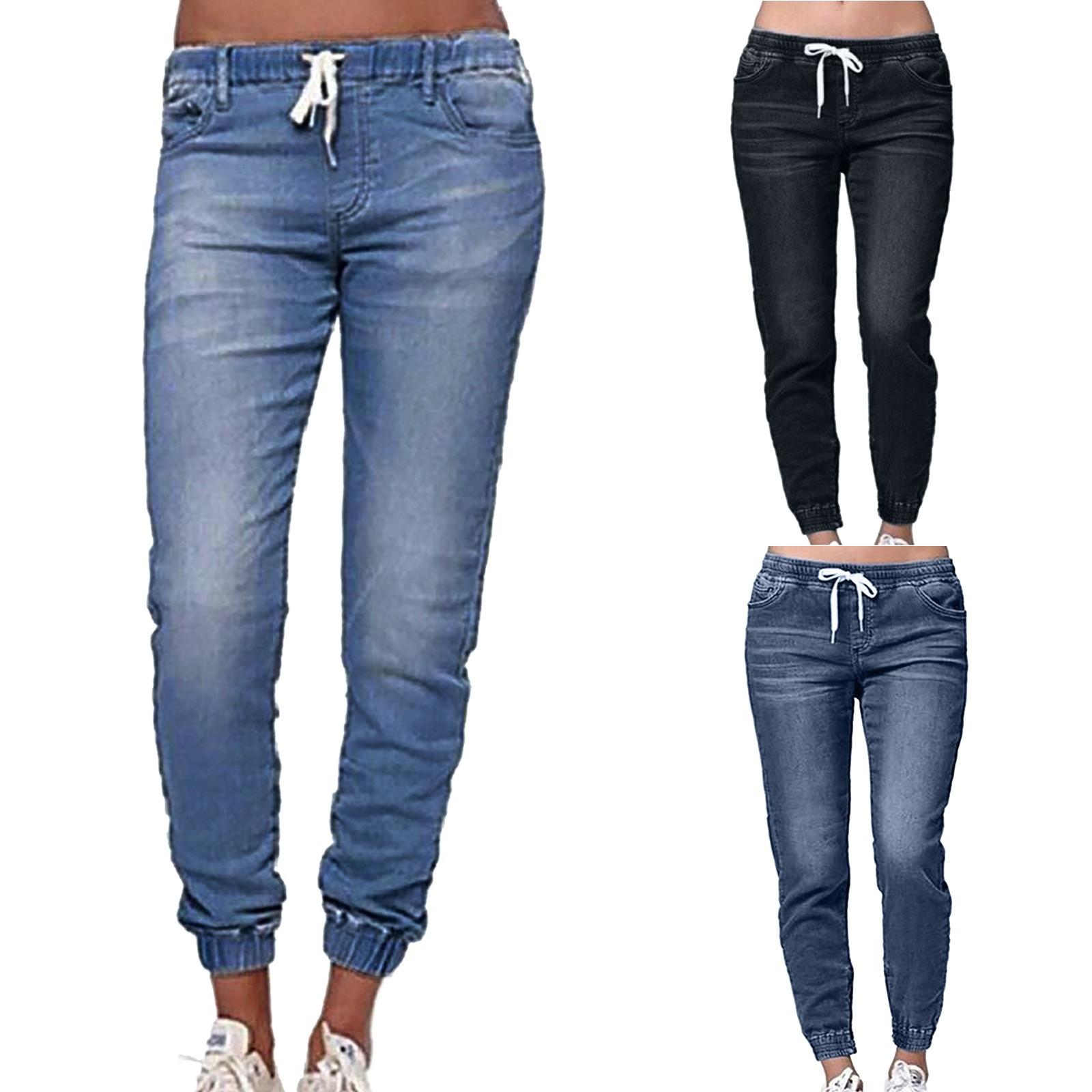 WQJ17EP Damesmode casual mid-taille zak jeansbroek denim casual broek L zwart