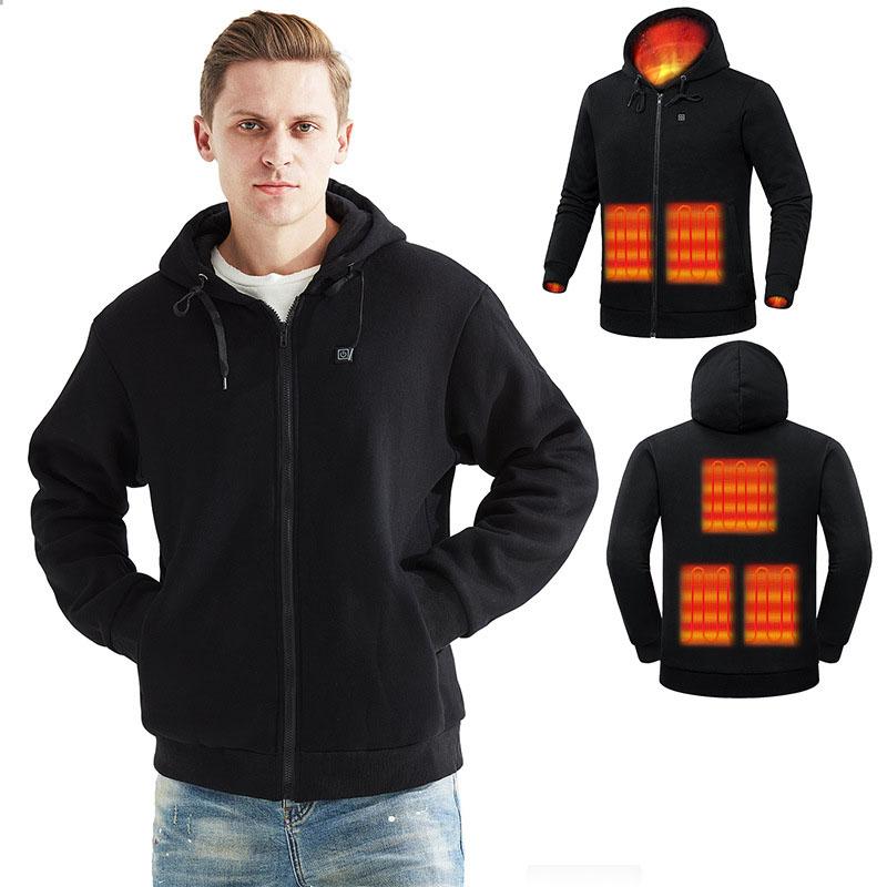 LS7ZO 5 gebieden verwarmde hoodie heren USB verwarmde jas hoodies, verwarming truien dames sweatshirt met capuchon oversized verwarmde rits hoodie 3XL zwart