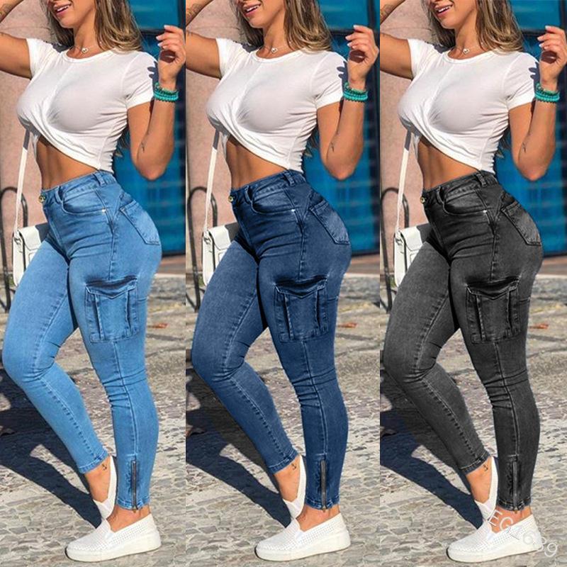 Zhuoneng Clothing Sexy Damesbroek met Rits Zakken Schurend Wit Doen Ouderwetse Dames Denim Werkkleding Broek met kleine pijpen Tide S