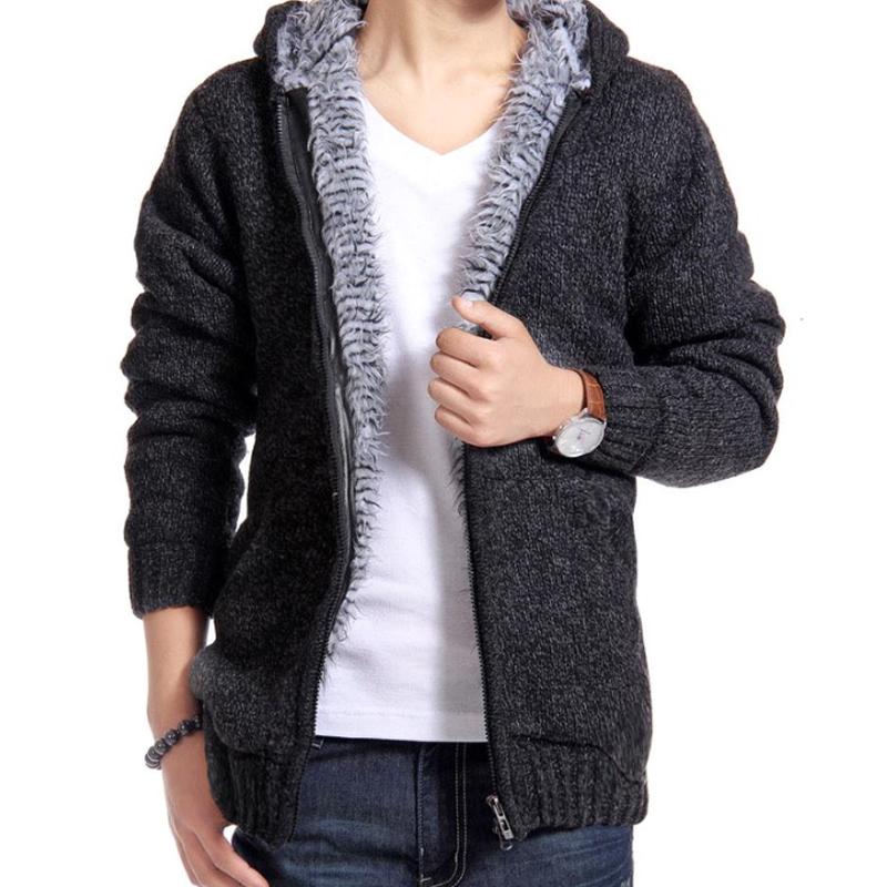 JOHO - CarGear MAITA Breien Dikke Hoodie Rits Heren Truien Herfst Winter Warme Kasjmier Wol Rits Trui M zwart