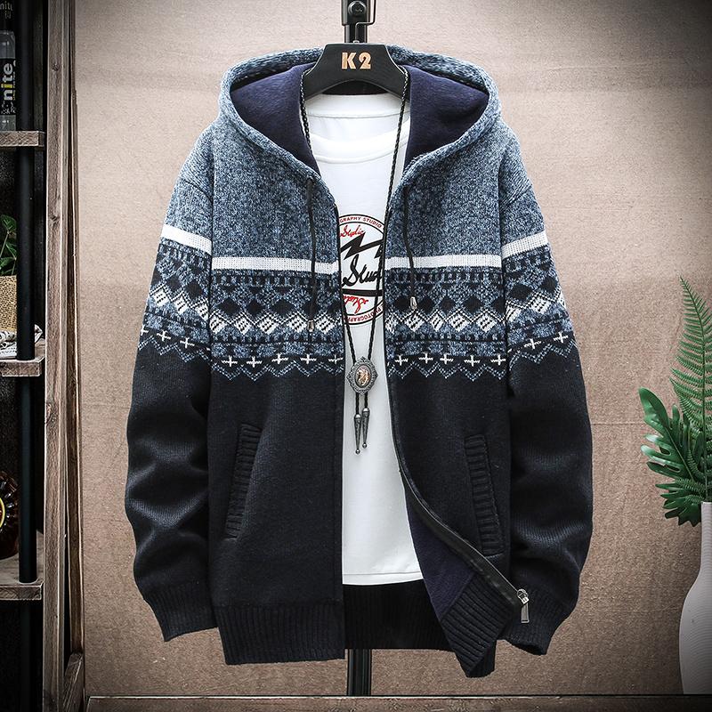 JOHO - CarGear Heren Fleece Warm Cardigan Plaid Trui Capuchon Winterkleding Harajuku Jas Volledige Rits Cardigans Jas Mode Gebreide Trui M  50-55kg