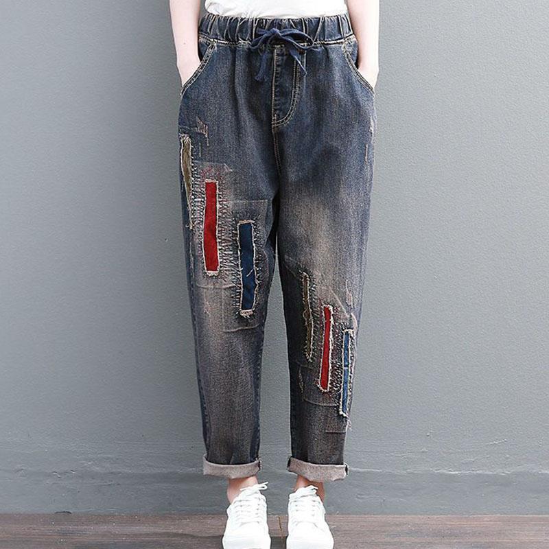 Fashion Girls Exclusive Vintage Stijl Gat Jeans Vrouwelijke Hoge Taille Losse Borduren Denim Broek Vrouwen Koreaanse Casual Patch Harembroek Lente Zomer S