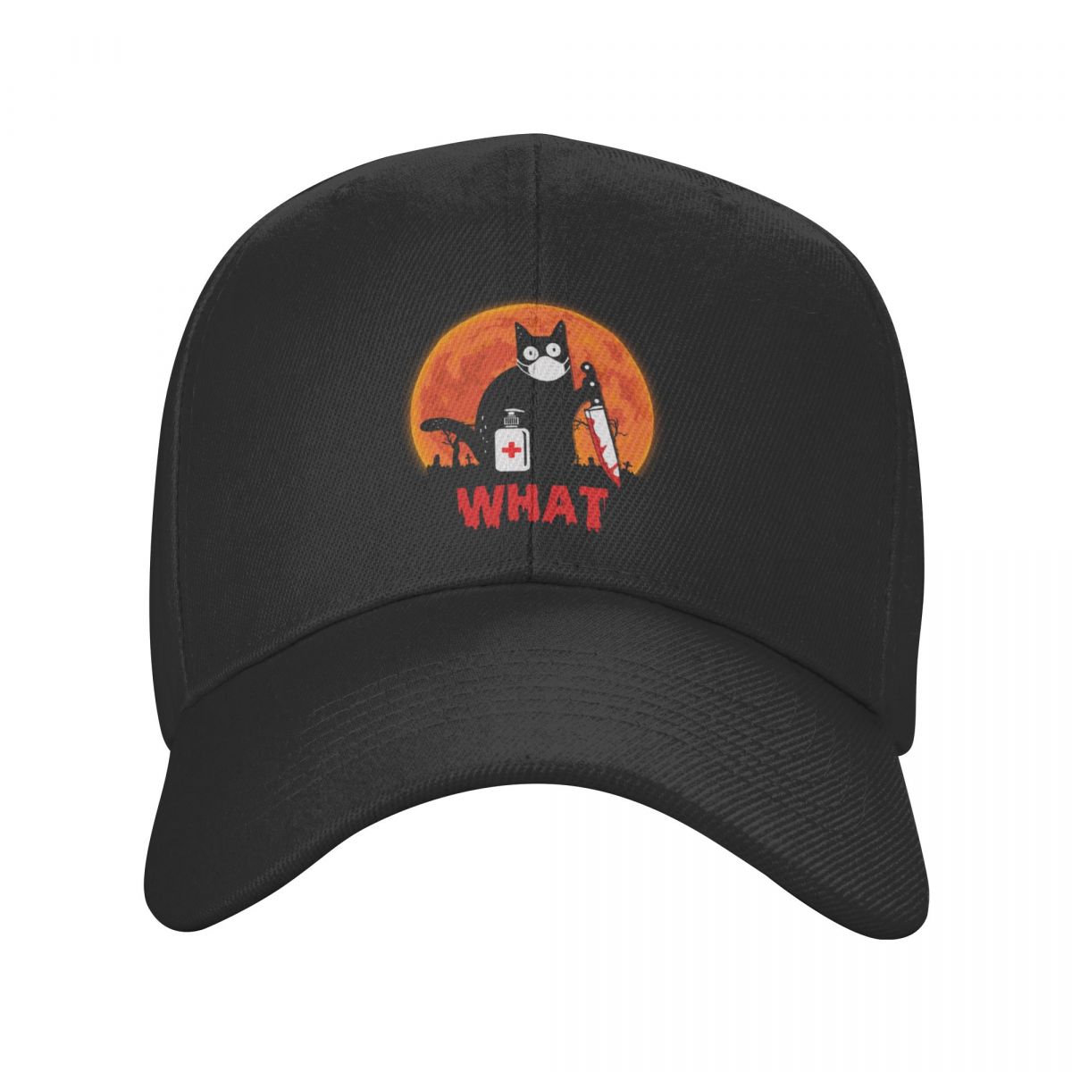 91140105MA0LTGAW3T Cat What Baseball Cap voor Unisex Vrouwen Verstelbare Grappige Moordende Zwarte Kat Met Mes Halloween Papa Hoed Sport Snapback Caps Adjustable Cap