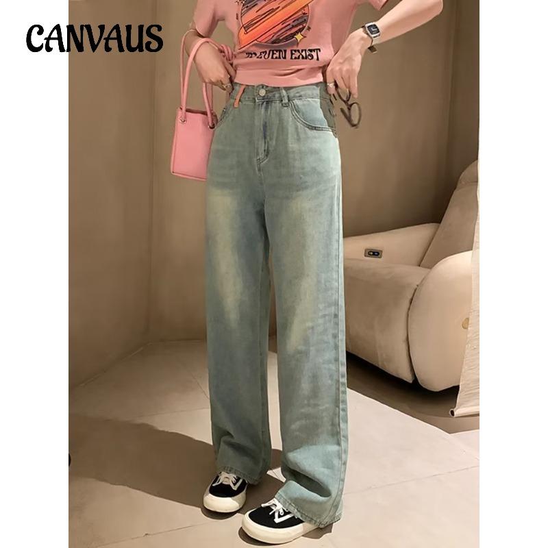 CANVAUS Jeans met hoge taille en wijde pijpen Dames Zomer Los Recht Plus Size Trailing Lange broek S blauw