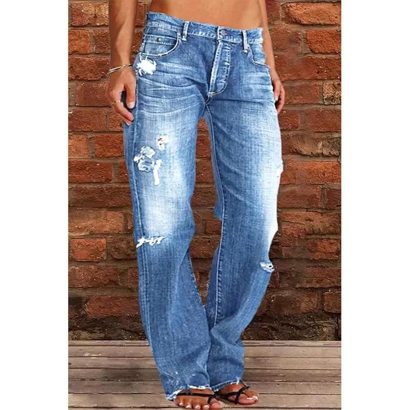 Wangpai Apparel Grote maten damesjeans met ruwe rand, effen kleur en hoge taille 4XL zwart