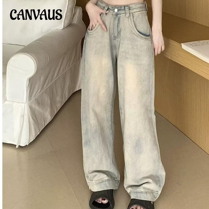 CANVAUS Broekjeans met rechte pijpen voor dames Lente Herfst Zomer Hoog getailleerde losse slepende broek met wijde pijpen XS