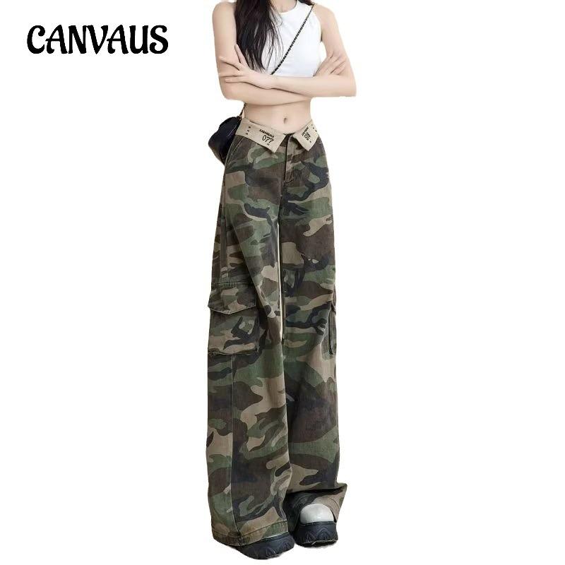 CANVAUS Camouflagejeans voor dames Lente en herfst Lage taille Losse wijde pijpen Rechte broek Tide S camouflage