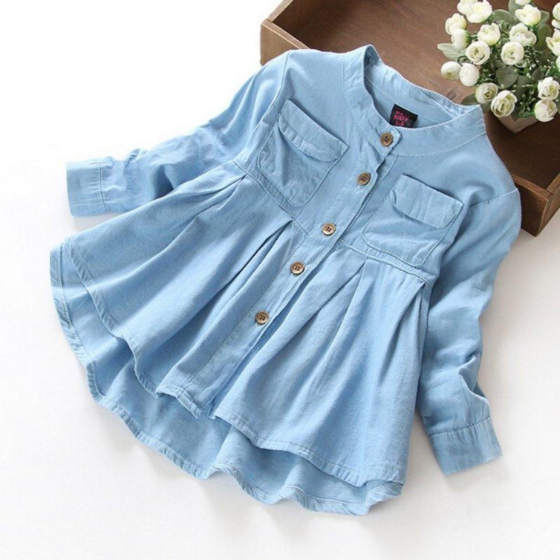 Selfyi Kinderen Shirt Kinderen Meisje Lange Mouw Blauwe Blouse Top 1-2 Years