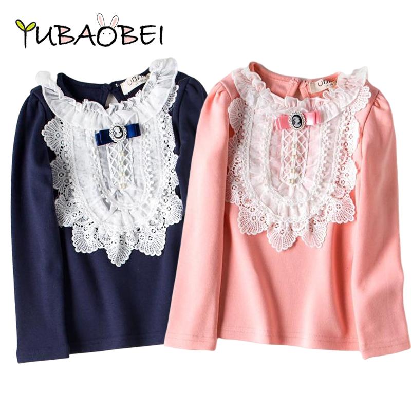 YUBAOBEI Lente Baby Meisjes Kant Bloem Blouse Kids Bow Tops Tees Katoenen Shirts Peuter Kinderen Kleding 2T wit