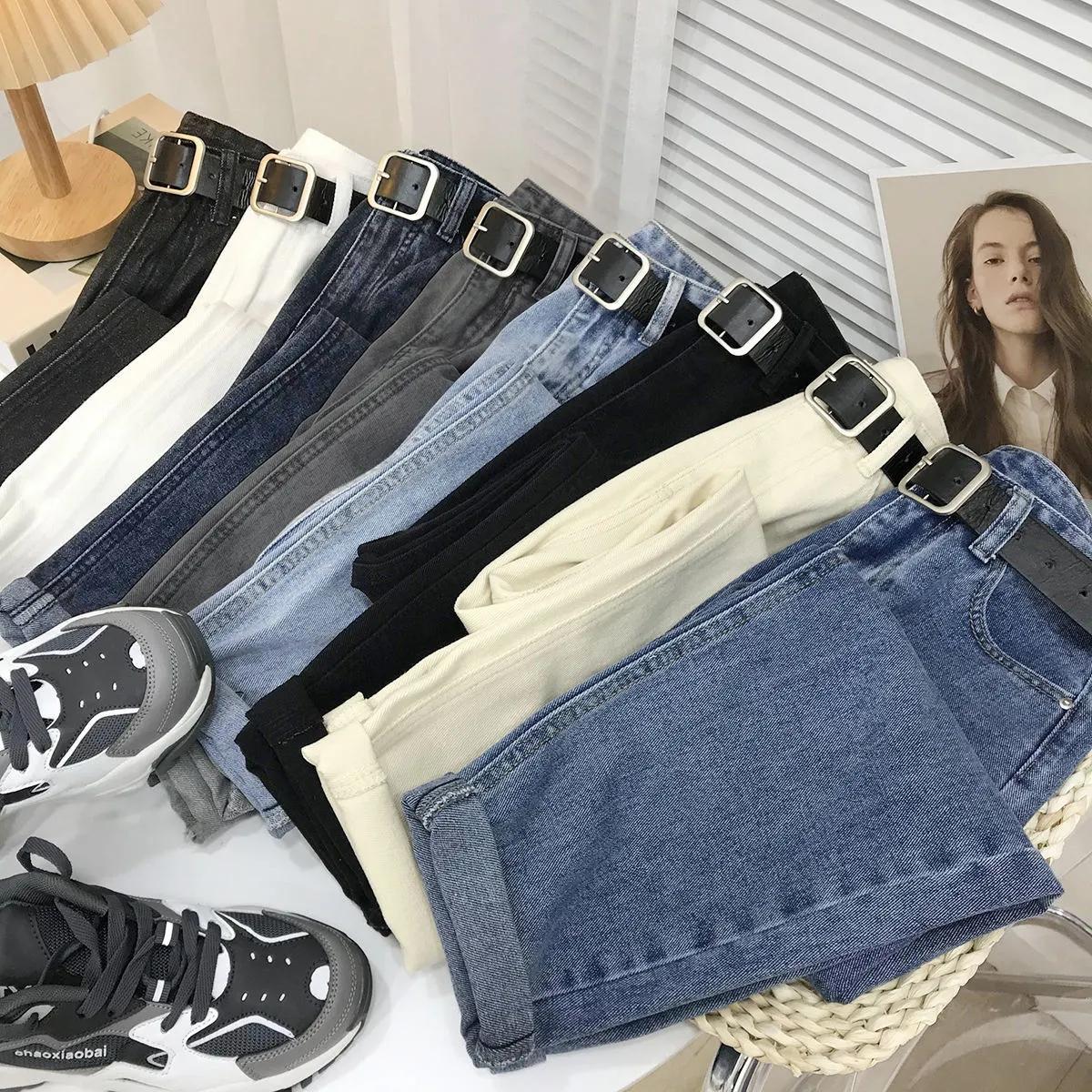 New boy 02 Jeans met hoge taille, lange broek, herfst/winter dames denim, rechte pijpen, dames losse stretch harlanbroek XXXL