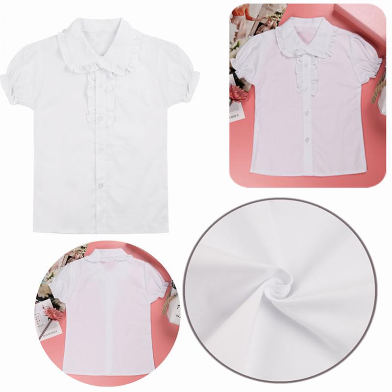 Manyakai Teen Girls School Uniform Blouse Princess Ruffled Tops Button Down Shirts Spring Summer Casual wear 4-5 Years wit