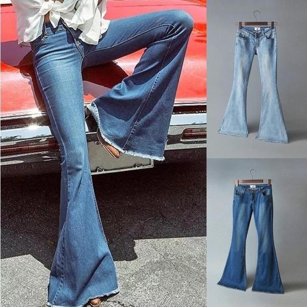 XK22GD Damesmode Hoge taille Boot Cut Jeans Stretch Bell-Bottom Flare Denim Jeans Casual broek met wijde pijpen Broeken 3XL donkerblauwe kleur