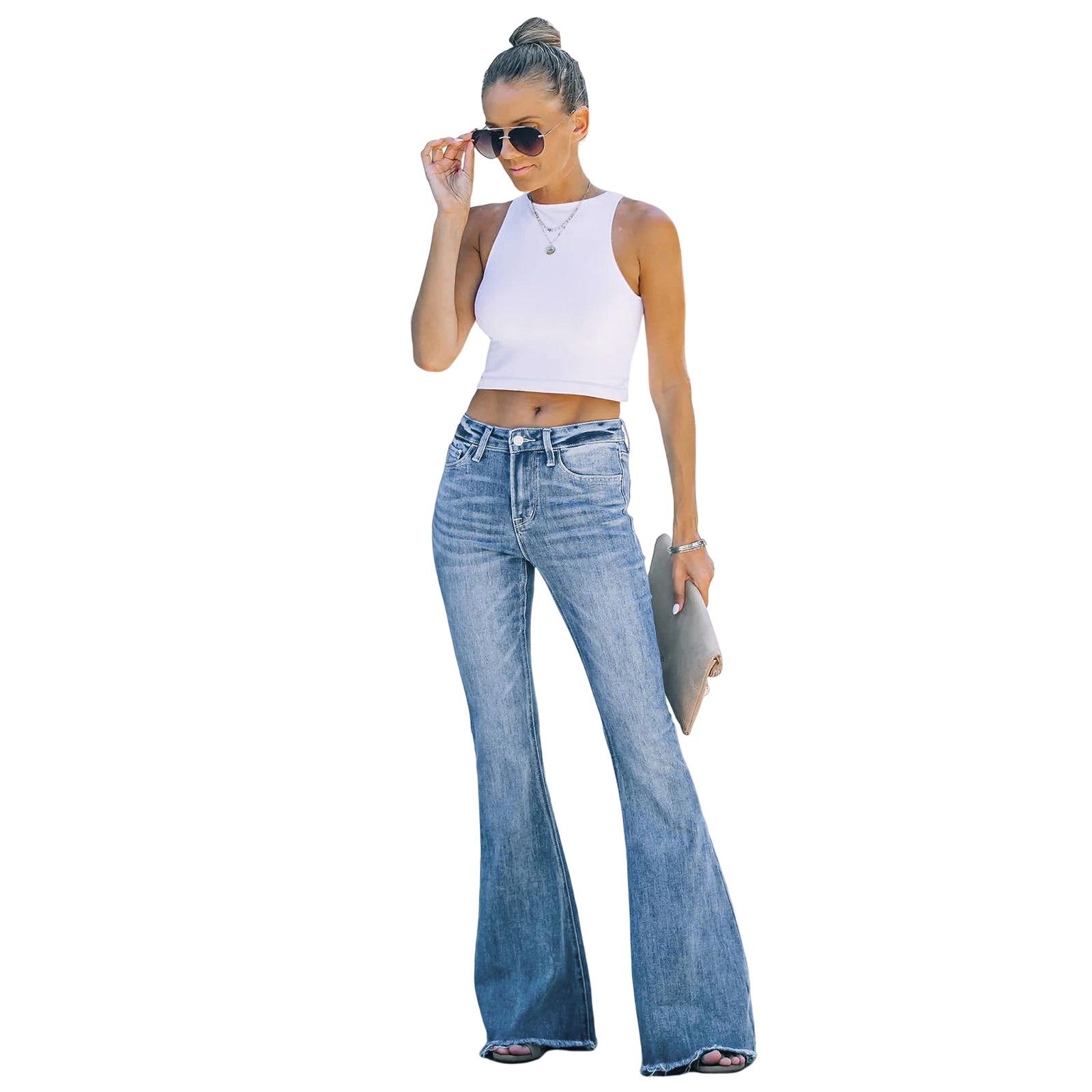 Omena Elastische flare damesjeans met rechte pijpen en hoge taille S blauw