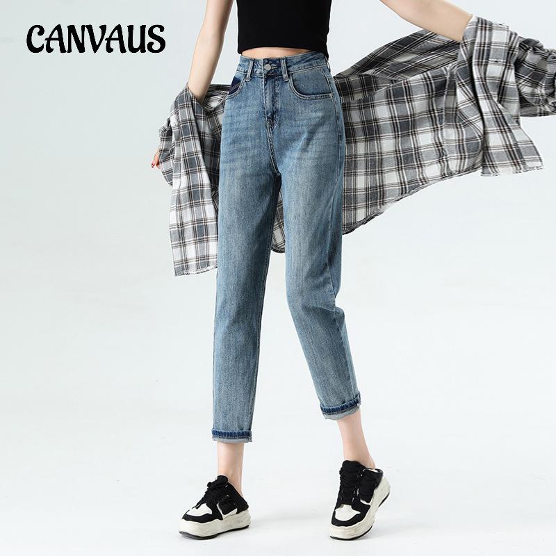 CANVAUS Lente en zomer damesjeans Harlan jeans met hoge taille Losse dunne en veelzijdige wortelbroek Pops cropped broek S