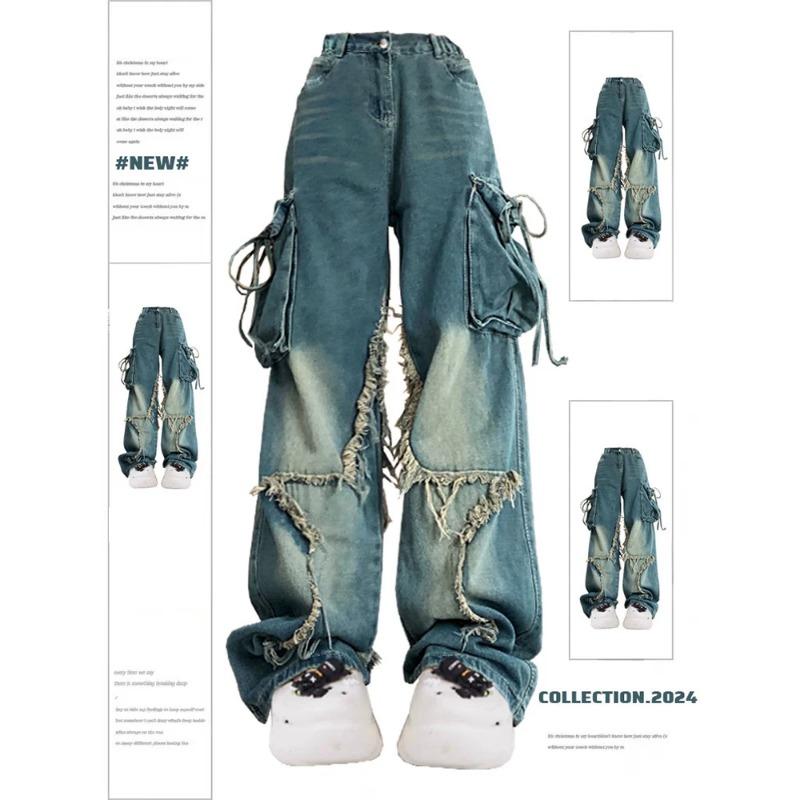 Maryyly Vrouwen blauwe Cargo Jeans Baggy Vintage jaren 90 Esthetische Hoge Taille Cowboy Broek Harajuku Denim Broek Y2k Trashy 2000s Kleding 2024 S zwart