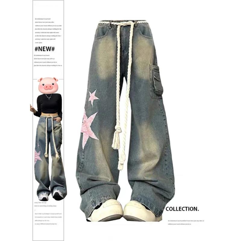 Exotic Vrouwen Baggy Star Jeans Vintage Harajuku Oversize Hoge Taille Denim Broek Emo 2000s Y2k 90s Esthetische Brede Broek Trashy Kleding S blauw