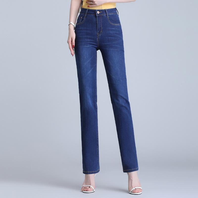 Femme Fashion Zomer dun gedeelte damesjeans met hoge taille dames rechte losse elastische casual broek 26 lichtblauwe kleur