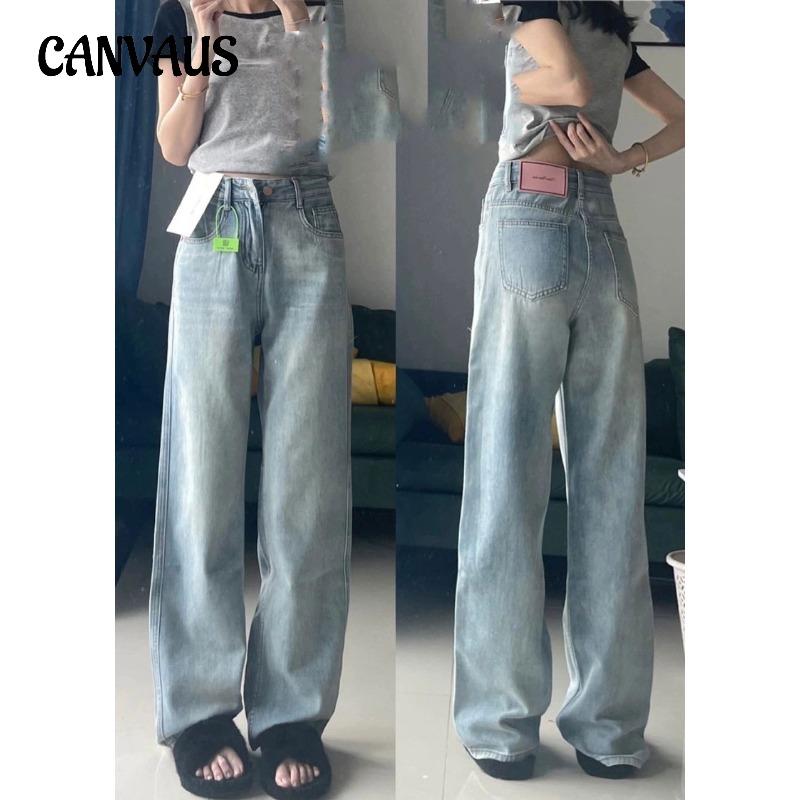 CANVAUS Jeans voor dames Kleine peer Casual wijde pijpen Broek met hoge taille en rechte pijpen S