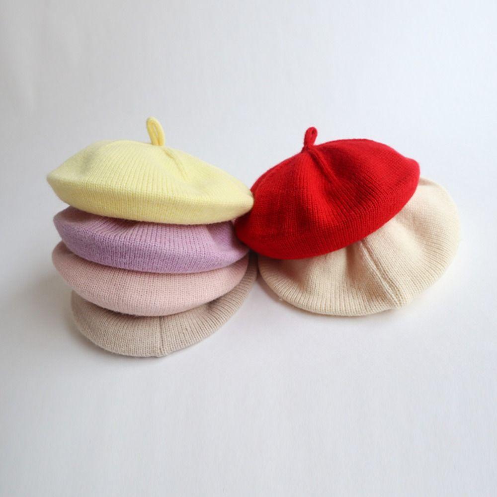 LinsooMee Gebreide kinderen warme baret veelkleurige prinses cap vintage baby baret hoed meisjes zwart