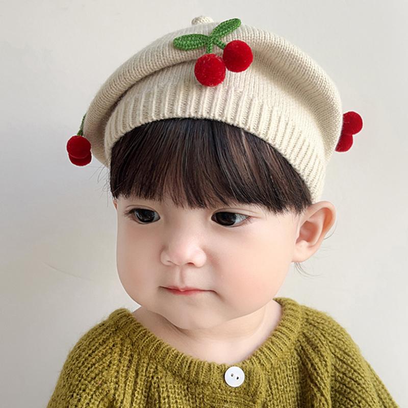 Selfyi Baby gebreide muts kinderen meisjes baret schattige kersen decoratie hoeden