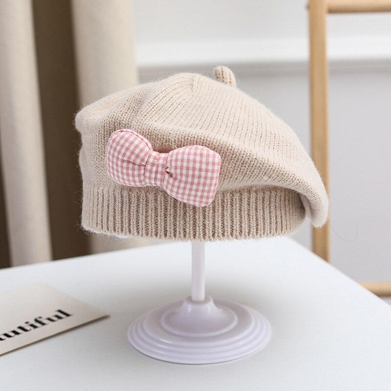 The best future Prinses Baby Meisje Hoed Boog Gebreide Kinder Baret Hoeden voor Meisjes Mode Lente Winter Kinderen Cap Baby Accessoires roze