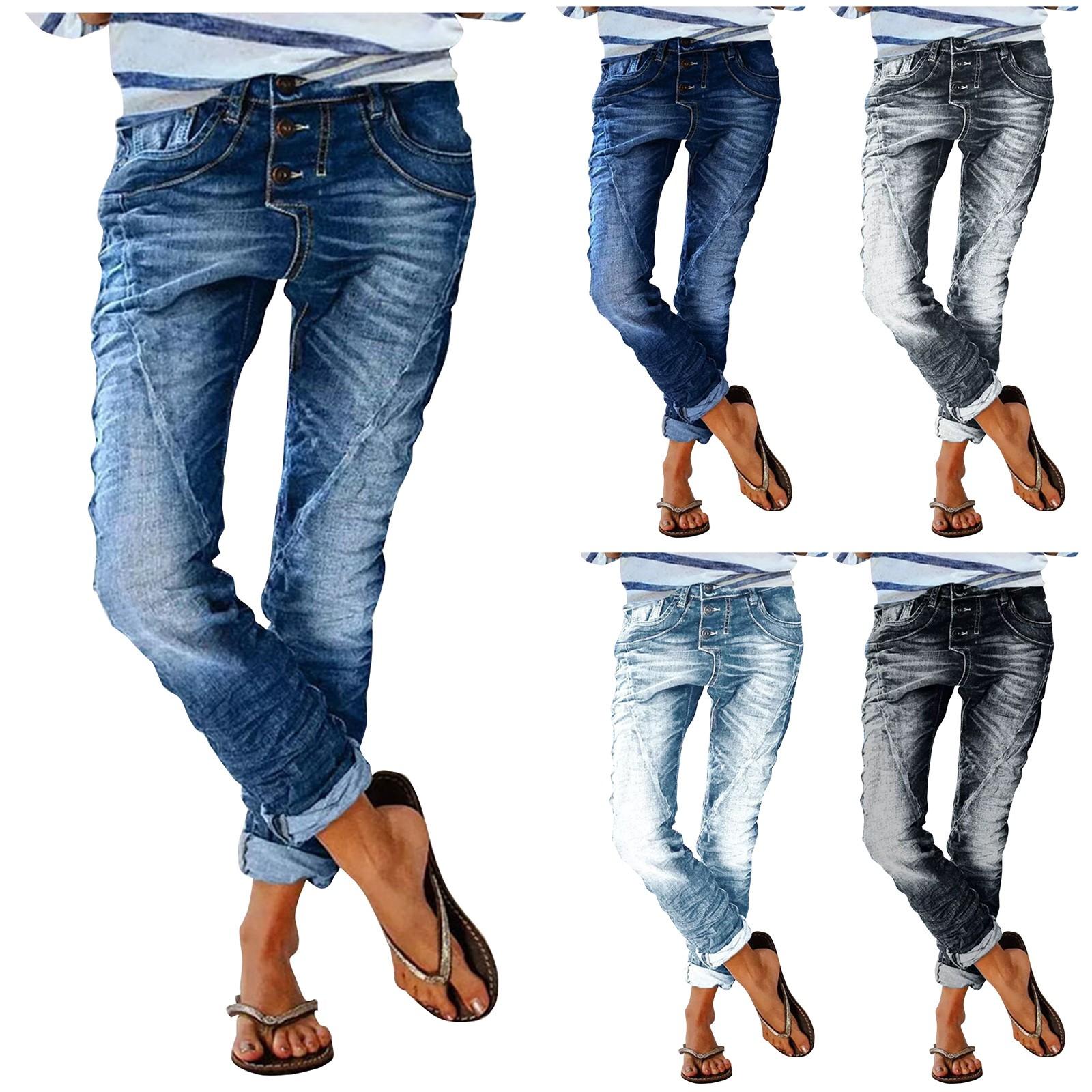 Niubiplus Damesmode Retro Veelzijdige Casual Dagelijkse Skinny Slim Denim Broek L zwart