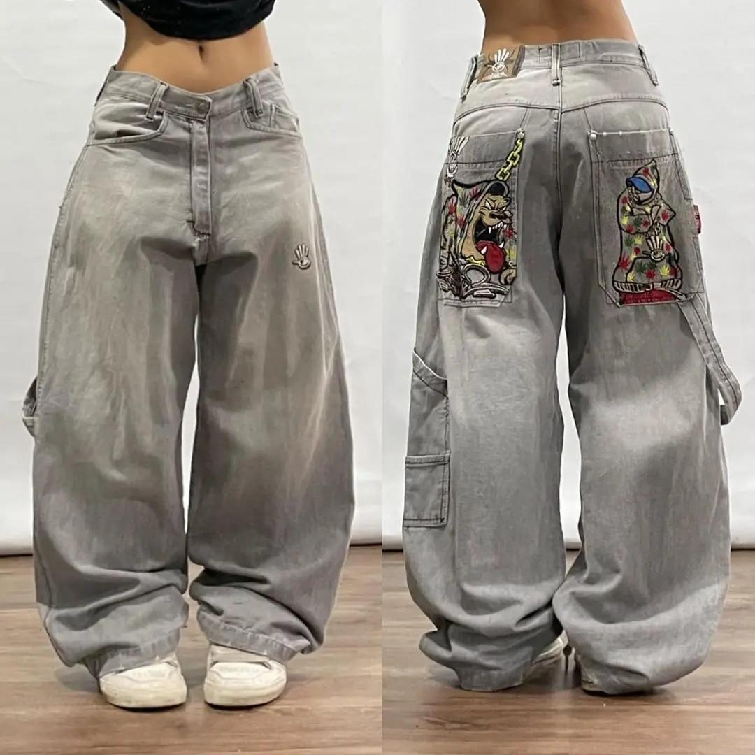 Peace SS Harajuku Hoge Taille Rechte Pijpen Wijde Pijpen Broeken Mode Casual Losse Grote Zakken Jeans XXL blauw