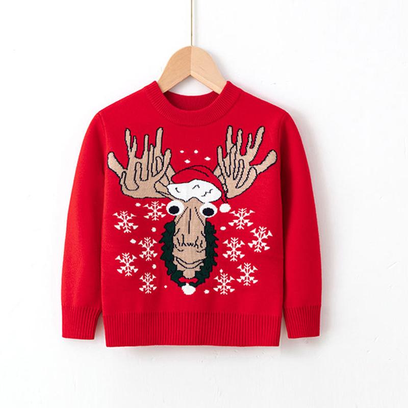 XHZ Herfst en winter kindercartoon kersttrui jongensmode pullover gebreid 100 rood