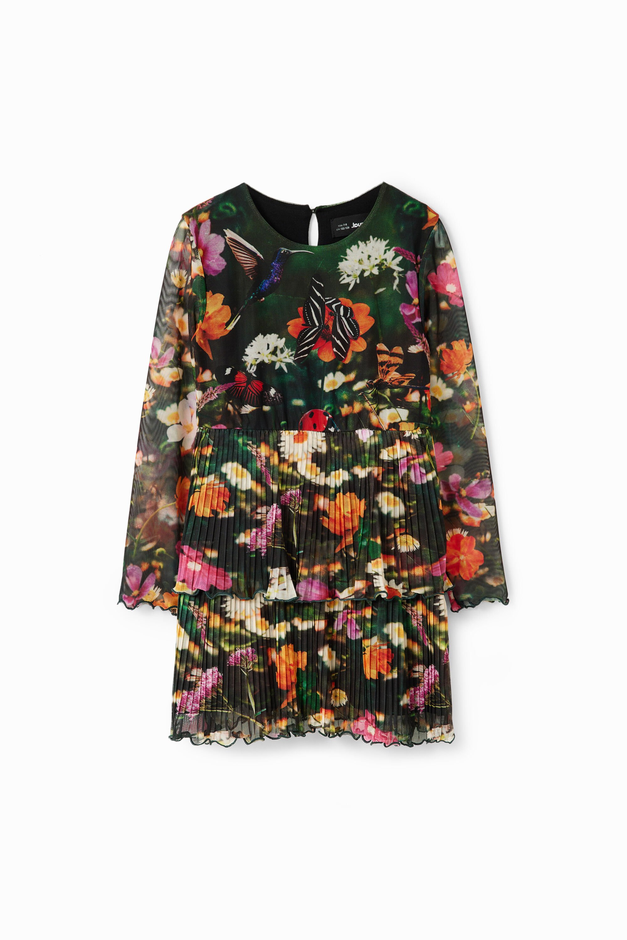 Desigual Jurk met tule en bloemen - GREEN