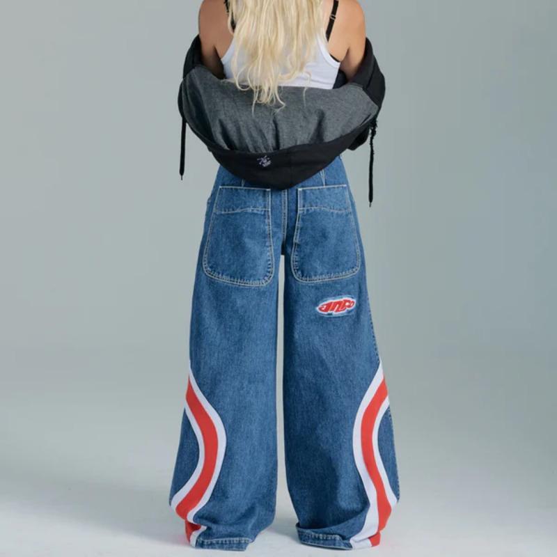 YUMI wardrobe Baggy Jeans Vrouwen Amerikaanse Vintage Hoge Taille Jeans Harajuku Streetwear Trend Jeans Modellen Hip Hop Wijde Pijpen Broek Vrouwen M blauw