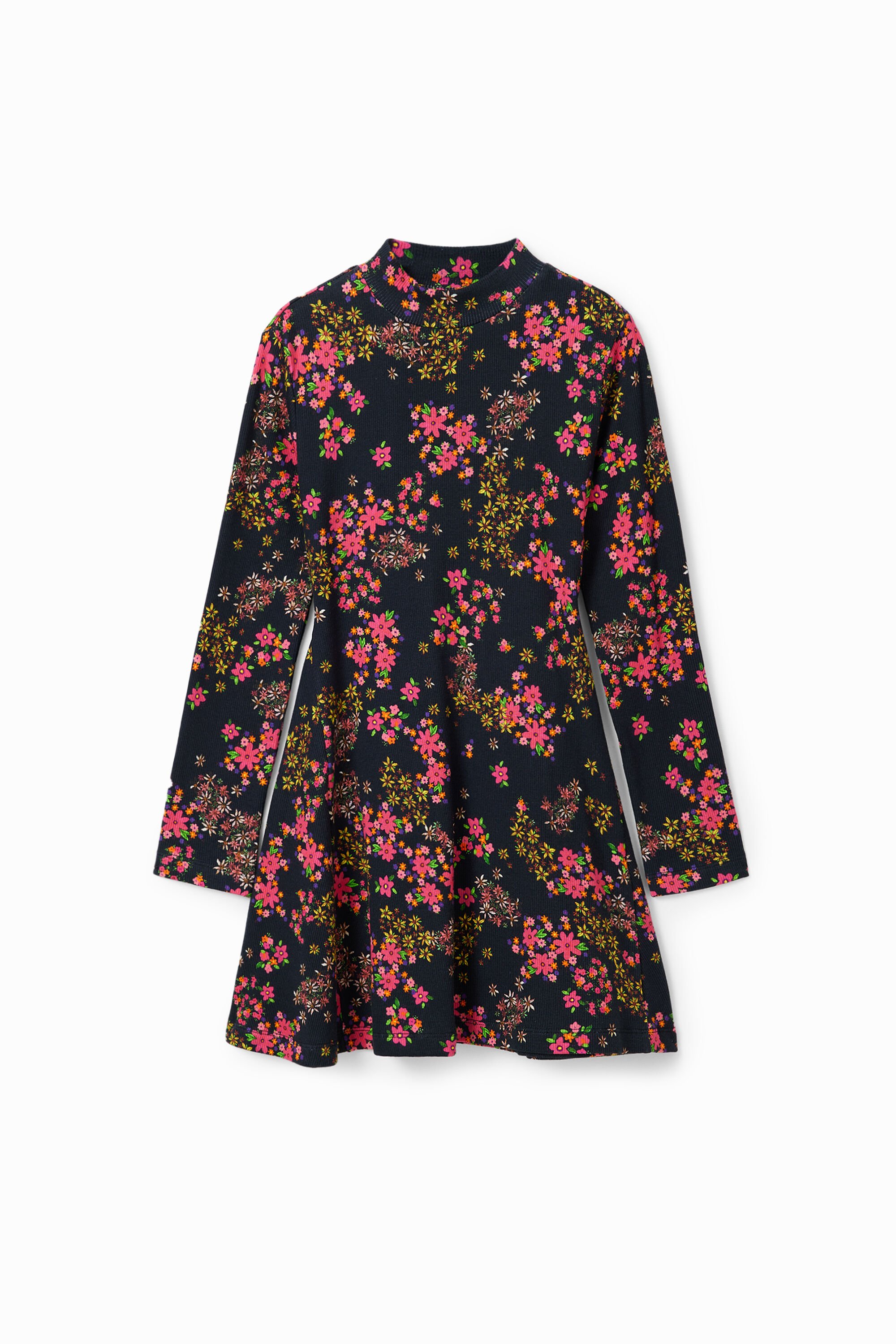 Desigual Geribde jurk met bloemen - BLACK